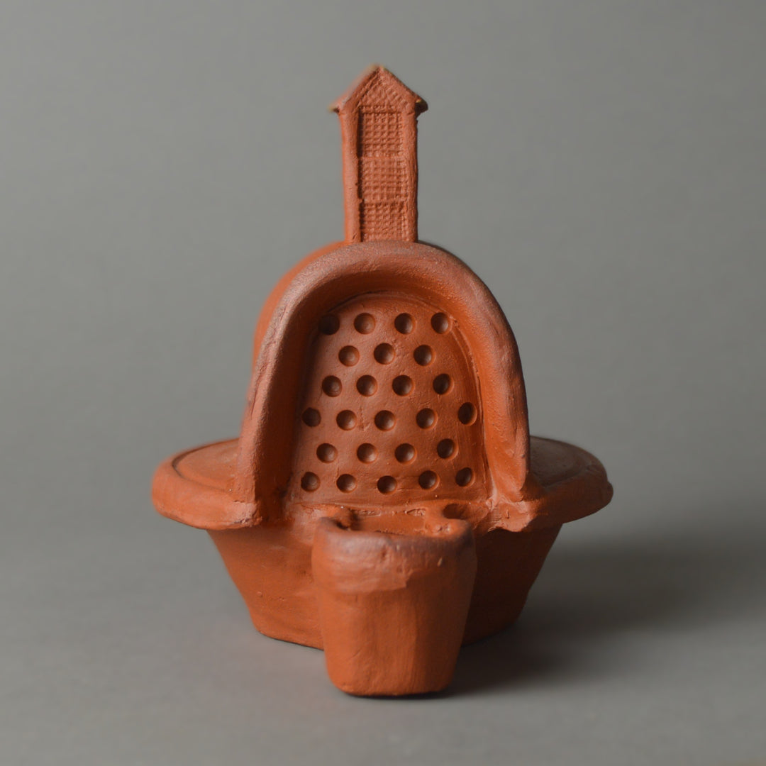 Roman Terracotta Oil Lamp Gladiator Helmet