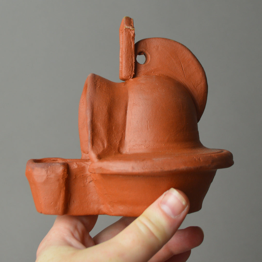 Roman Terracotta Oil Lamp Gladiator Helmet