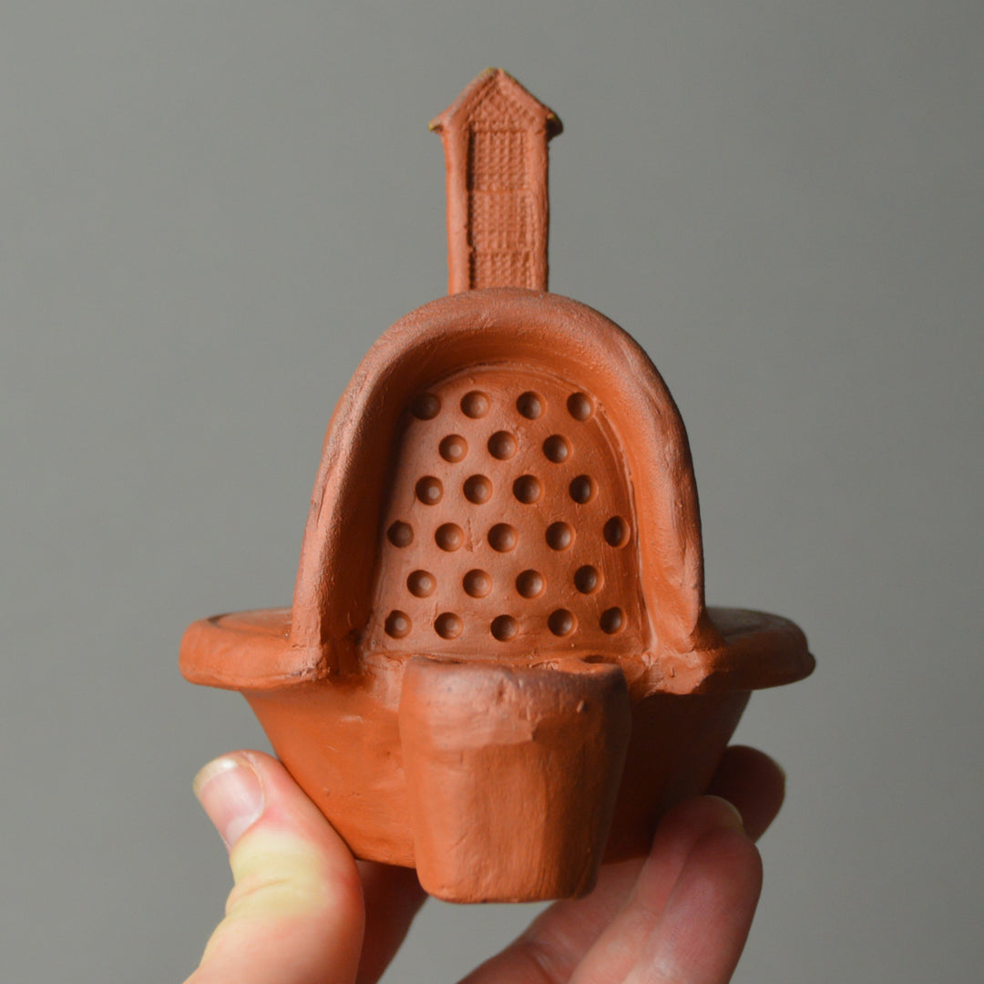 Roman Terracotta Oil Lamp Gladiator Helmet