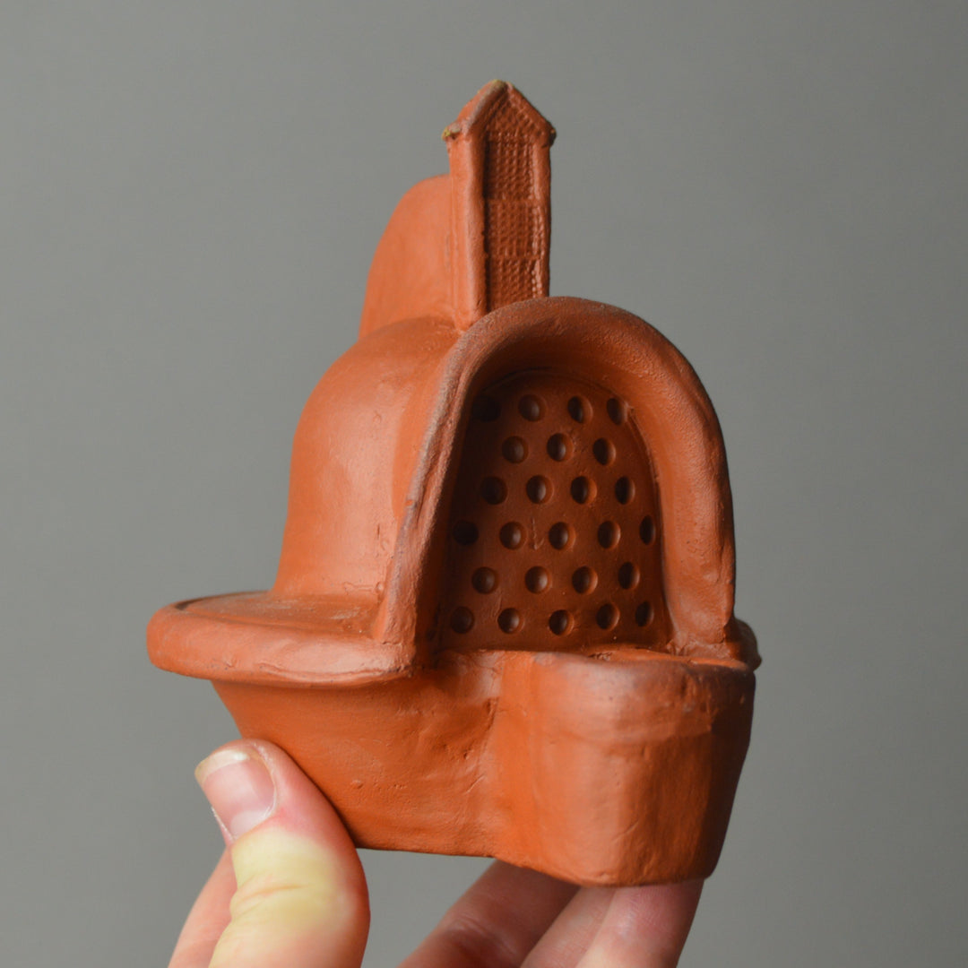 Roman Terracotta Oil Lamp Gladiator Helmet