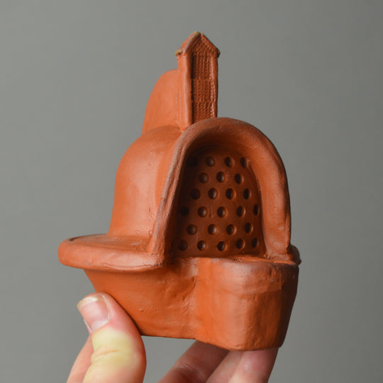 Roman Terracotta Oil Lamp Gladiator Helmet