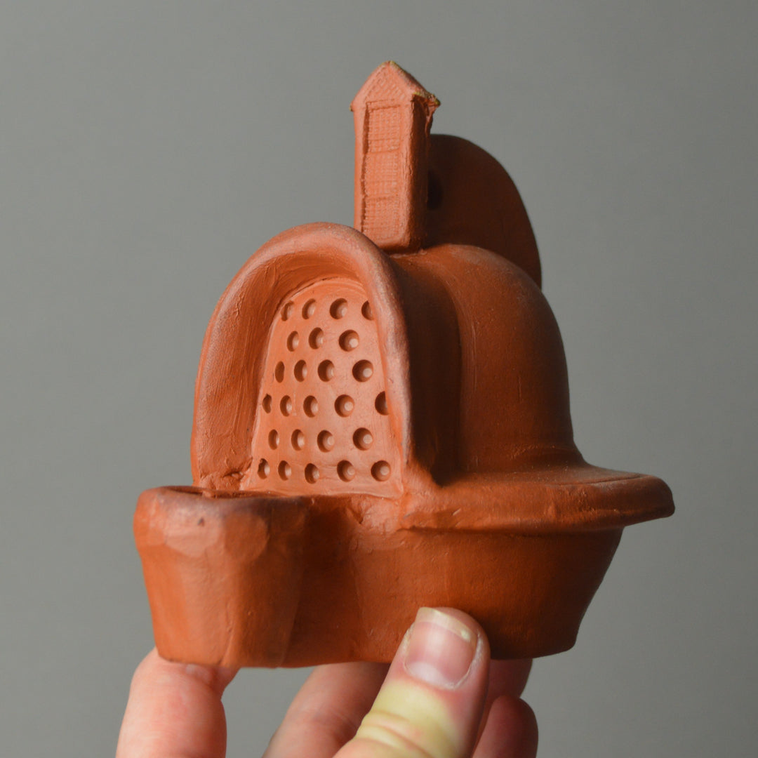 Roman Terracotta Oil Lamp Gladiator Helmet
