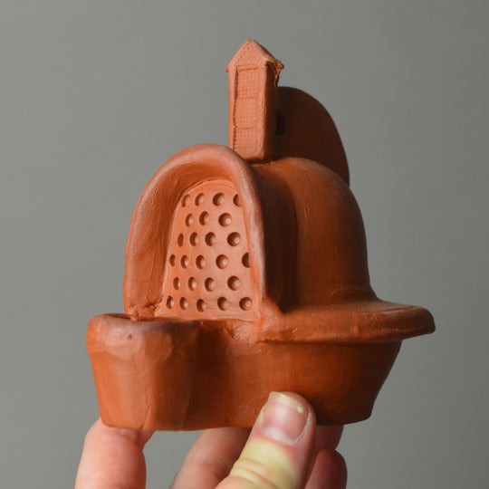 Roman Terracotta Oil Lamp Gladiator Helmet