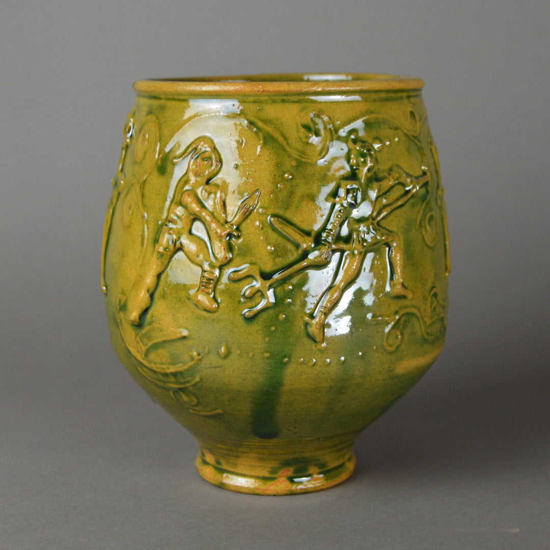 Gaulish Green-Glazed Beaker with Relief Of Gladiators