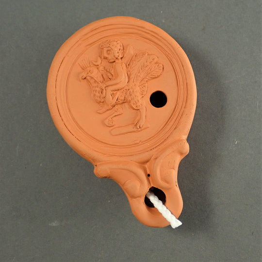 Roman Oil Lamp, Mercury Riding A Rooster