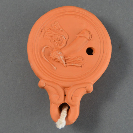 Roman Terracotta Oil Lamp Flying Phallus / Fascinus