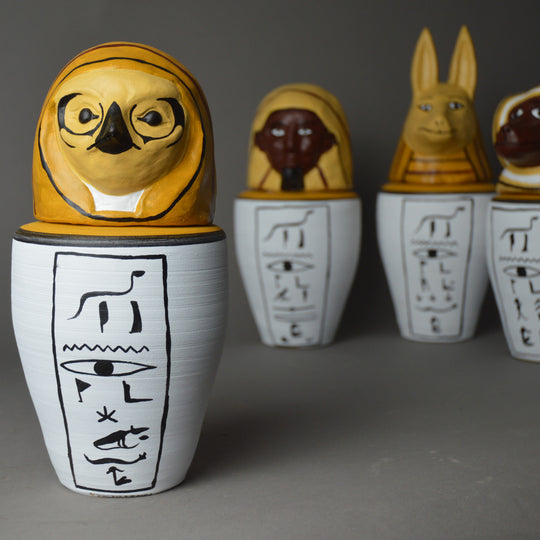 Egyptian Polychrome Canopic Jars -Set of Four