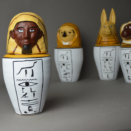 Egyptian Polychrome Canopic Jars -Set of Four